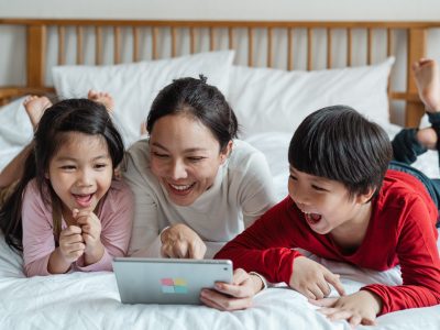 Happy mum and kids