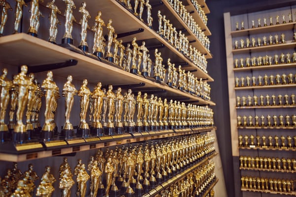 a wall full of trophies